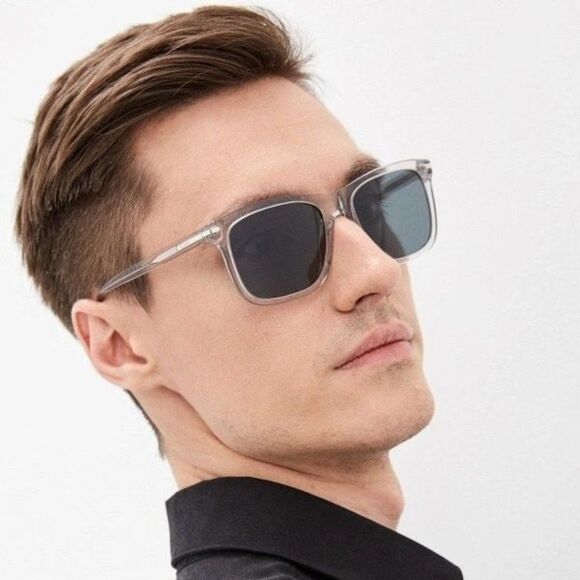 Prada Men Sunglasses Grey Crystal Blue Rectangle PR18WS U430A9 BRAND NEW - Picture 1 of 11